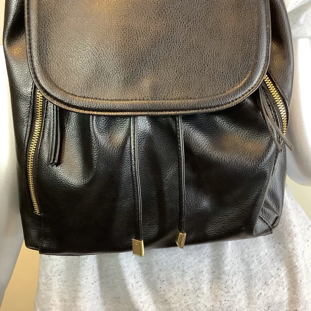 Faux Leather Black Drawstring Backpack Bucket Shoulder Bag
